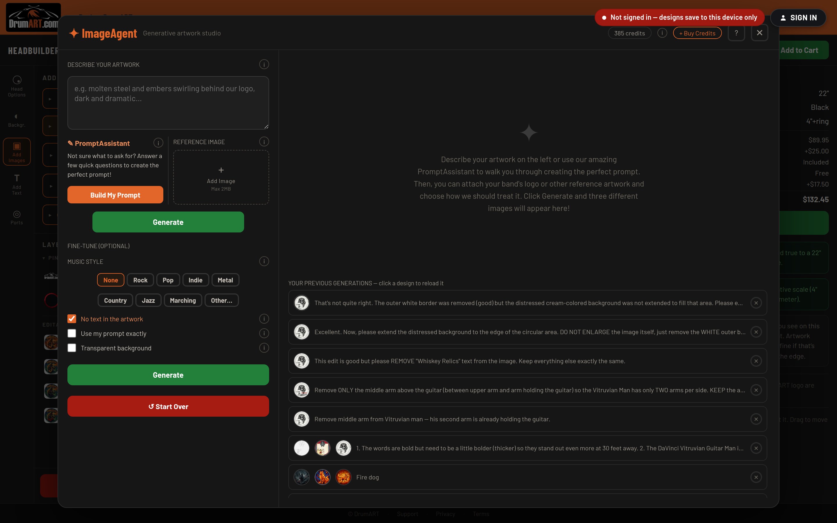 The ImageAgent panel with the description box, PromptAssistant and the fine-tune options