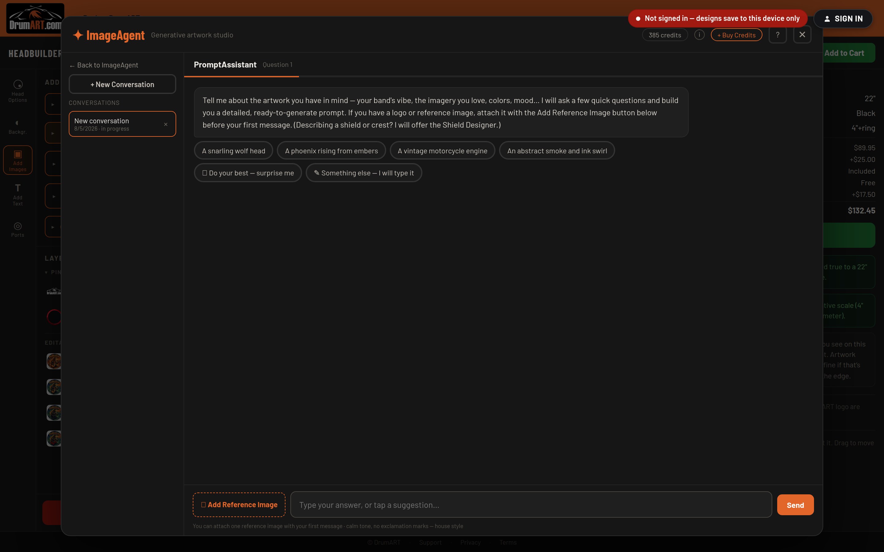 PromptAssistant asking its first question with suggested answers